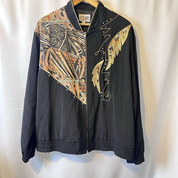 80’s Workout Mom Vintage Nancy Bolen Embroidered Track Jacket Plant Print Sz 14 - Picture 15 of 16